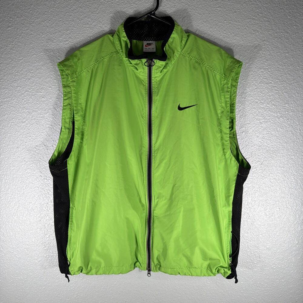 Nike Running Vest Men's XXL Green Black Silver Reflective 90s Vintage Full Zip